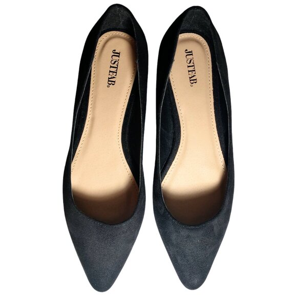 Just Fab Women's Black Flat Pointed Toe Faux Suede Shoes Size 9 - Picture 8 of 10